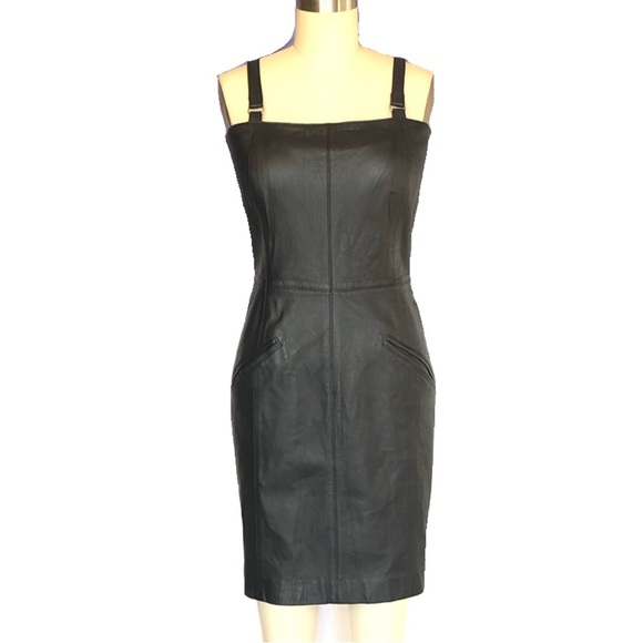 Newport News Dresses & Skirts - 100% Genuine leather bodycon shoulder straps dress by Newportnews black size 8